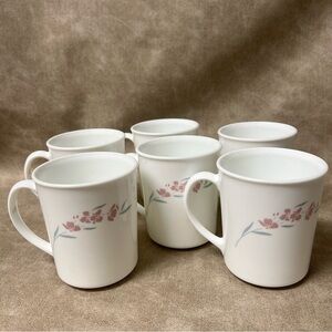 Set of (6) Vintage Corning Coffee Mugs / Cups in the Silk Blossoms Pattern